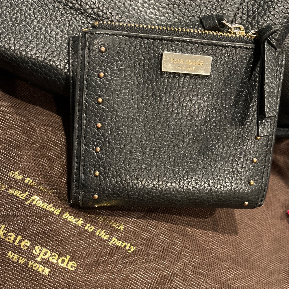 Kate spade black leather wallet with gold details